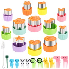 24 Pcs Vegetable Cutter Shapes Set, Cute Fruit Shape Cutters, Food Cutters for Kids Lunch, Cookie Stamps, Mini Cookie Cutters with Cartoon Animals Food Picks for Kids Baking and Lunchbox