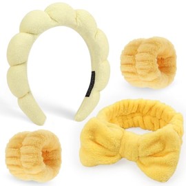 DRESHOW Spa Headband for Washing Face Skincare Hairbands Face Washing Wristband Set Makeup Terry Cloth Towel Headbands for Skincare Sponge Puffy Make Up Hair Band for Women Girls