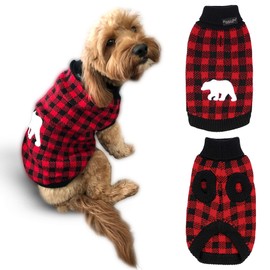 Parisian Pet Dog Sweaters - Pullover, Turtleneck Buffalo Checkered Sweater - Polar Bear Cable Knit Dog Christmas Outfit - Fall, Winter Dog Clothes - Flexible Dog Sweater for Large Dogs - L