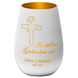Mourning Light – In Silent Memory of – White/Gold – Engraved Name and Date – Memorial Light Memorial Light Grave Light Mourning Gift