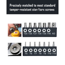 ROTATION ROTATION 14-Piece Tamper Resistant Star Bits, Chrome Vanadium Steel, T5 - T40 Impact Grade Security Torx Bit Set, 1/4-inch Hex Shank