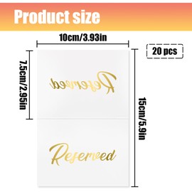 TEAONE Table Chair Reservation, 20 PCS Elegant Reserved Signs with Gold Foil Lettersfor Wedding, Party, Restaurant (White)