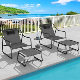 YITAHOME Patio Lounge Chair with Ottoman Set of 2, Oversized Papasan Chair, Versatile Indoor/Outdoor Textilene Lounge with Metal Handrail and Footstool, Idea for Living Room, Porch, Backyard or Garden