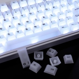 TYRIXKI Clear Keycaps, White Custom Keycaps 75 Percent, 123 Keys Shine Through Transparent Jelly Cute Keycap, PC Material Cherry Profile Keyboard Key Cap Set for Cherry Gateron MX Mechanical Keyboard