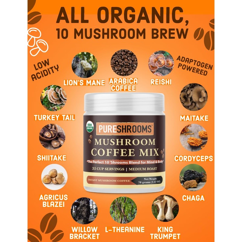 Organic Perfect 10 Mushroom Coffee (70 grams, 10 Organic Mushroom
