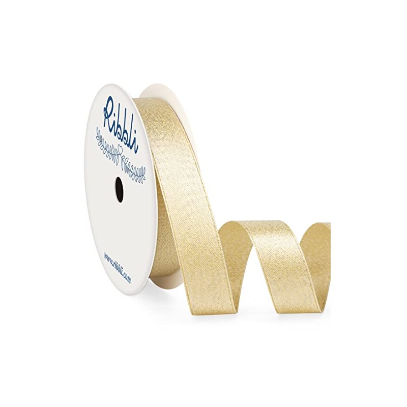 Ribbli Champagne Gold Ribbon Double Faced Purl Ribbon,Luxury Glitter Ribbon,5/8