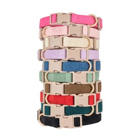 YUDOTE Soft Corduroy Pink Dog Collar with Plastic Clip - Comforty and Adjustable for Medium Dog Daily Using in Light Blush