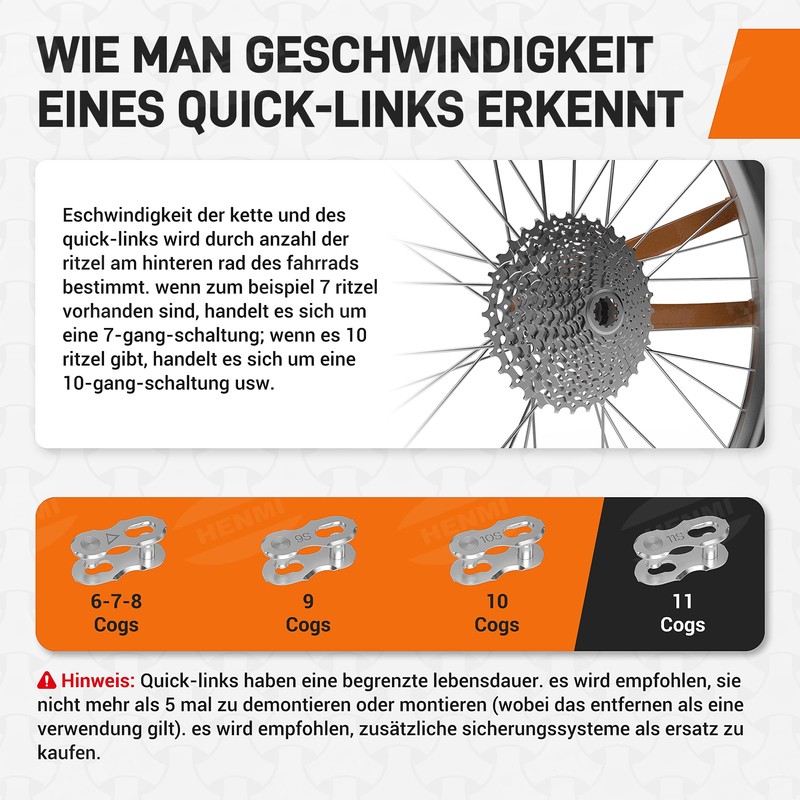 HENMI Bicycle Chain Link 11-Speed, 6 Pairs Chain Fastener Bicycle