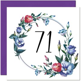 Women's 71st Birthday Card with Floral Design - Ladies Floral bday Birthday Card for 71 Year old Woman Nan Grandma Mum Aunt Ladies Nan Friend Sister Seventy One Seventy First Nanny