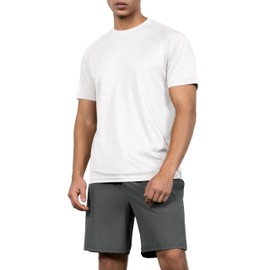 ODODOS Men's Quick Dry Short Sleeve Shirts UPF 50+ Sun Protection SPF Athletic Tops Workout T-Shirts, White, XX-Large