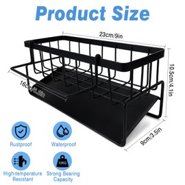 Dadabig Sink Organiser, Black Sponge Holder, Sink Organiser, Kitchen Made of Stainless Steel with Removable Drain Tray, Towel Holder, Kitchen Accessories Organiser for Cloths, Brushes, Sponge and Soap