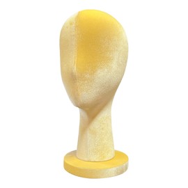 DE-LIANG Female Head Mannequin Yellow Velvet Dress Form Fully Pinnable Display Manikin Wig Stand Earring Head for Hat Wig Jewelry Clothing Fabric Model