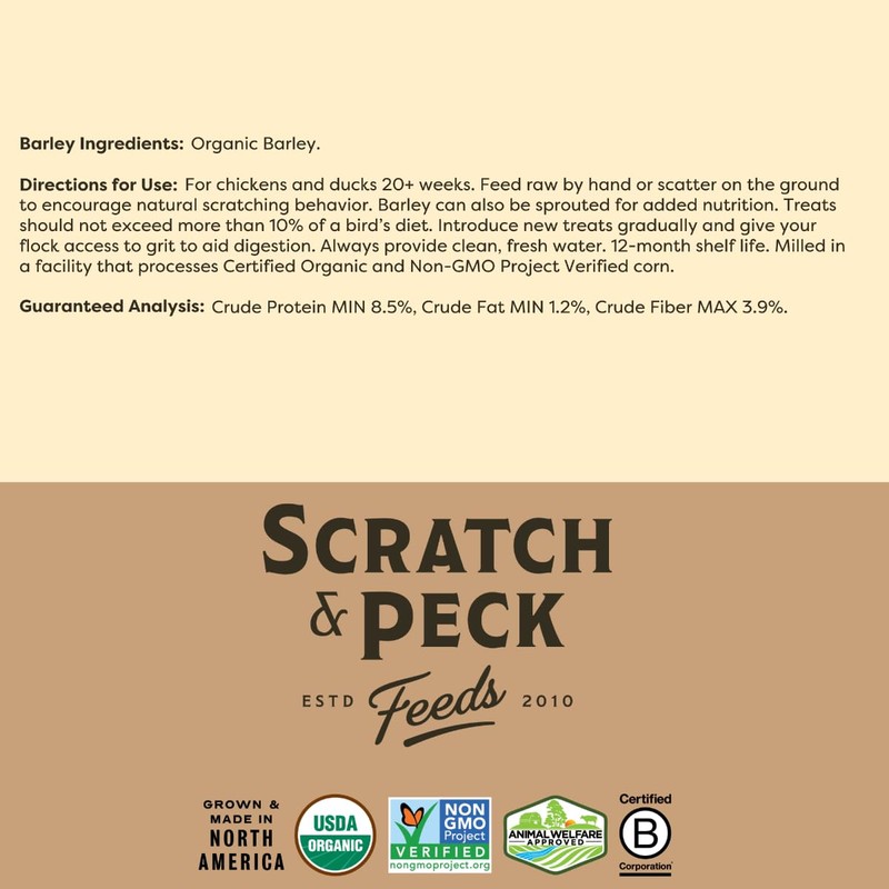 Scratch and Peck Whole Barley Chicken, Duck and Livestock Supplemental
