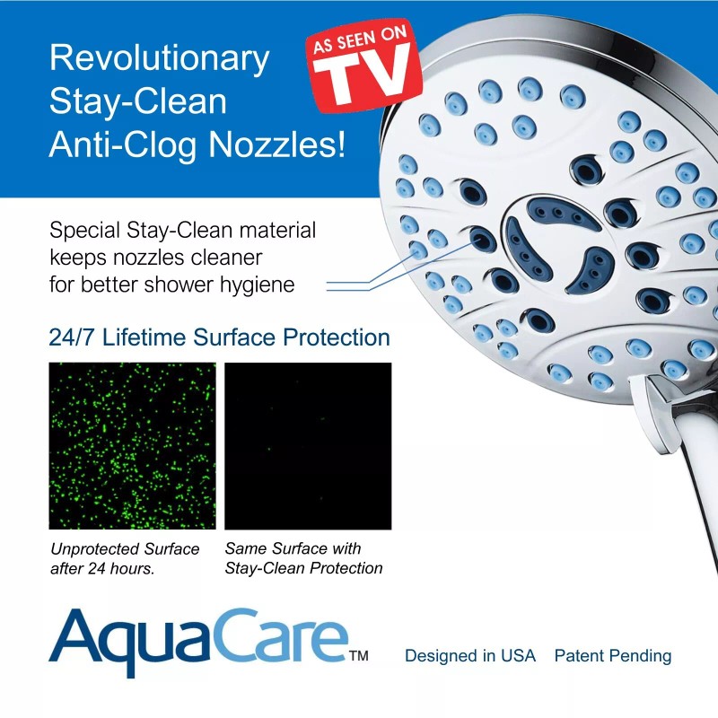 AquaCare AS-SEEN-ON-TV High Pressure 8-mode Handheld Shower Head with 2