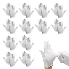 Cotton Gloves Eczema, 12pairs White Gloves, White Museum Glove, Stretchy Fit Soft White Cotton Glove for Cosmetic, Eczema, Hand Spa, Checking, Serving, Coin Handling(one Size)