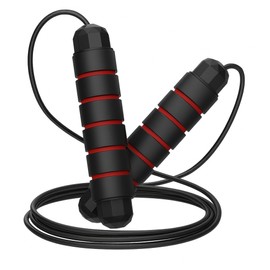 ALPHA PULL Adjustable Skipping Rope - Speed Rope Fitness Gym Skipping Rope - Non-Slip Foam Handles - for Adults and Children (Red/Black)