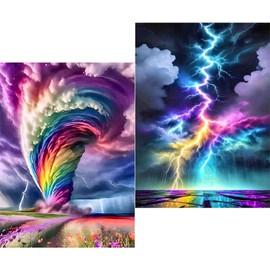 BXXRBX 2 Pack Diamond Art Kits for Adults- Tornado and Lightning Diamond Painting Kits, Gem Painting Full Round Drill for Gift Home Wall Decor 12x16 Inch