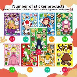 36 Pieces Make-a-face Stickers Pack, Mixed & Matched with 9 Designed Characters(4 of each) Stickers, Make Your Own Stickers for Kids Teens Party Decoration, Reward, Decor, Gift Idea