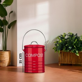Premier Housewares 0510018 Compost Bin with Handle Diameter 14 x Height 22 cm Red