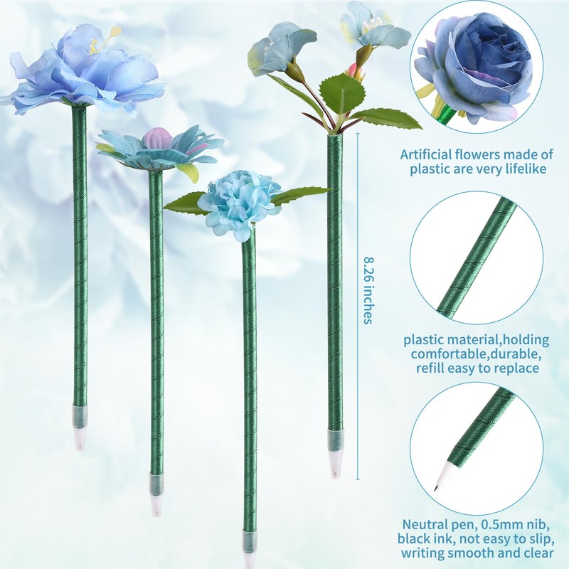 Flower Pens:Leery Mixed Blue Rose Ballpoint Pens,16 Pieces Valentine's Day