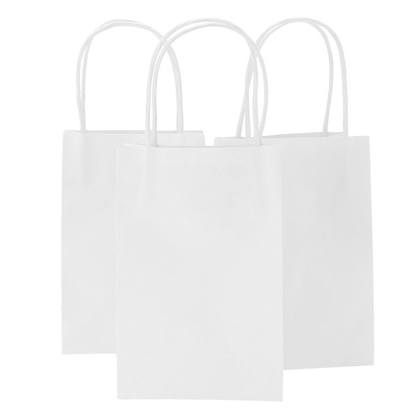 Ronvir 200pcs Gift Bags White Small 5.25x3.25x8 Inches Paper Bags Recycled White Gift Bags With Handles For Busienss, Party, Wedding, Shopping, Mother's Day, Easter, Christmas