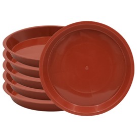 JAKOUE 6pcs Terracotta Plastic Plant Saucers (4 inch) - Heavy Duty Indoor Plant Trays for Pots with Water Drainage, Drip Catcher & Decor (Set of 6 Round Saucers)