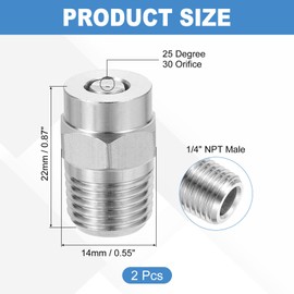 QUARKZMAN 2 Stück Hochdruckreiniger-Düse, Edelstahl-Gewindedüsen-Tipps, universeller Ersatz für Unterbodenreiniger-Wasserbesen, 1/4 Zoll NPT-Männchen, 25 Grad 030 Düsenöffnung