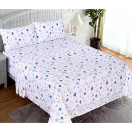 RUVANTI 100% Cotton Full Size Bed Sheets, 4 Pieces, Soft & Breathable Percale Weave Bedding, Deep Pocket 16", Hotel Standard, Crisp Cool Feel, Durable, Perfect Sheet Set Floral, Fault Star