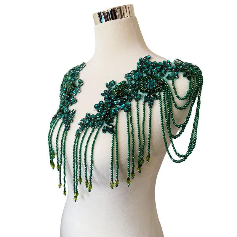 Pair Beaded Rhinestones Tassel Applique Embellishment for Clothes,Pure Handsewing Crystal