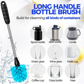 Holikme Bottle Brush Cleaner Set, 14" Long Handle Stainless Steel Bottle Cleaner Brush, 3 Straw Cleaner Brush, Bottle Cleaning Brush for Water Bottle, Cups, Baby Bottle, Straws Blue