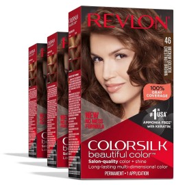 REVLON Colorsilk Color Permanent Hair Dye, 46 Medium Golden Chestnut, Pack of 12