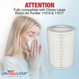 True HEPA Filter Replacement Compatible with Clorox Large Room Air Purifier 11010 & 11011 by LifeSupplyUSA