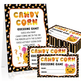 JUESMOS Halloween Party Game for Kids Adults, Guess How Many Candy Game Cards, 50pcs Guessing Games Card for Halloween Party Decorations Baby Shower Games Favor, 1 Sign Card and 50 Guessing Cards