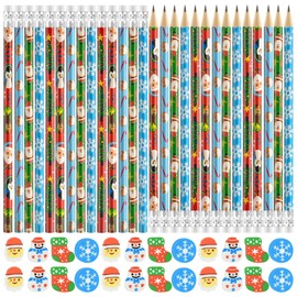 96 Pieces 3D Christmas Funny Erasers and Pencils in Bulk for Kids Chrsitmas Day Goodie Bags Fillers Gifts 48 Set Student Pencils and Erasers for Office School Classroom Rewards Supplies (Christmas)