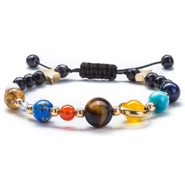 GeorgeX Pulseras de Mujer Mujeres Sistema Solar Pulsera Piedra Natural Pulsera, Brazalete Pulsera Trenzada Ajustable