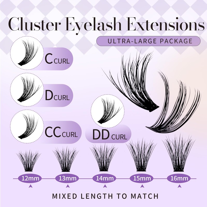 Cluster Lashes Extensions Natural 12-16mm Mixed 30D+40D Soft Reusable Individual