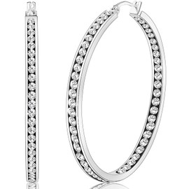 COLORFULBLING Large Rose Gold Stainless Steel Hoop Earrings for Women, Big Hypoallergenic Hoops Earring Huge Cubic Zirconia Rhinestone Crystal Basketball 50mm 2 inch Ear Ring Jewelry Gifts for Women Mens Sensitive Ears(silver)