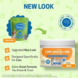 Pet Wellbeing Core Immune Care for Cats of All Ages - Daily Antioxidants, Immune Support, Collagen, Glutathione, Vitamin E - Veterinarian-Formulated Holistic Supplement 3.7 oz (105 g) Powder