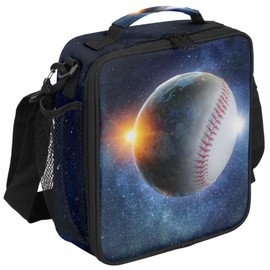 Baseball Galaxy Sun Lunch Bag Box for Kids Boys Girls Sport Baseball Insulated Lunch Tote Bag with Adjustable Shoulder Strap Reusable Waterproof Thermal Cooler Bag for School Work Picnic Women Men