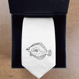 Azeeda 'Flounder Fish' White Tie/Necktie with Gift Box (AT00004337)