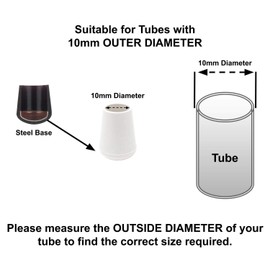 10mm Rubber Feet, White Tube End Caps, Pack of 4 Ferrules for Furniture & Chair Legs - Made in Germany (See Second Image for Ordering Guide)