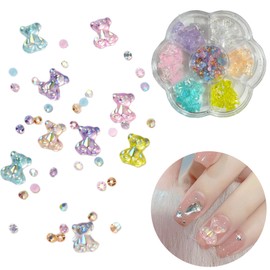Samcos Nail Decor Parts, Bear-chan Semicircle Pearl, 3D Dimensional, Nail Art, Nail Decoration, DIY Decoration, Stylish, Ribbon Shape, Resin Decoration, Nail Decoration (Rainbow Color)