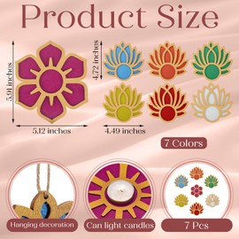 7 Pcs Diwali Lotus Candle Holders Not Include Candle Wooden Multicolor Lotus Flower Decorations for Pooja Diya Traditional Indian Tea Light Holder Decor for Diwali Puja Home Outdoor Party Gift
