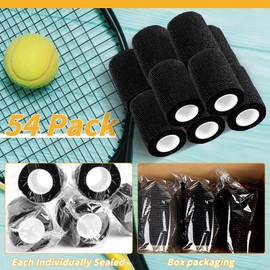 54 Pack Black Self Adhesive Bandage Wrap Bulk 4 Inch x 5 Yards Cohesive Bandage,Vet Wrap Breathable Elastic Self-Adherent Tape for Stretch Athletic Sports Wrist Ankle Dogs Pet Vet Wrap