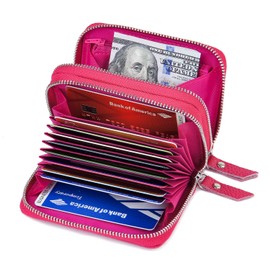 KALMOR Wallets for Women Leather Double Zipper RFID Blocking Purse with Coin Pocket, Rose, 4. 25” x 3. 0” x 1.5”