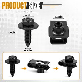 Otoolling 5/16"-18 x 1 1/10" Fender Bolt and Clips Automotive Body Speed Nuts Indented Hex 5/16 Inch-18 x 1 Inch 25 Bolt & 25 U Shaped Nut Clip for Vehicles Fender, Engine Cover Splash Bumper Liner