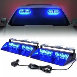 Xprite 2×11 inch High Intensity Blue 32 LED Emergency Strobe Dash Lights, Interior Windshield Flashing Police Light w/Suction Cups for Police Law Enforcement POV Vehicles Trucks