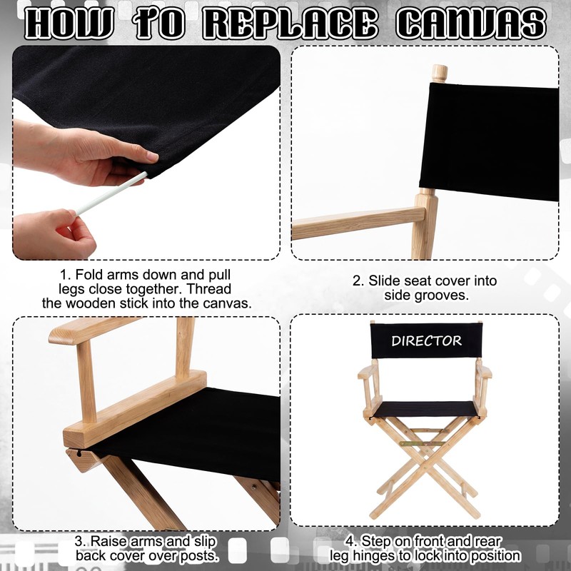Irenare 2 Set Directors Chair Canvas Replacement Black Movie Chair