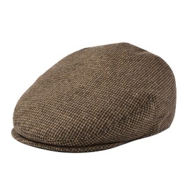 FEINION Men's Wool Tweed Newsboy Ivy Cap Gatsby Golf Flat Hat (T-Houndstooth Coffee, 7 1/2)