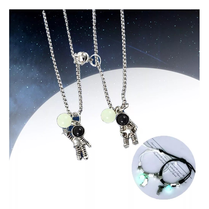 TECNOLOGÍA INFINITA Light Up Pareja Pulsera Collar Imán Astronauta Amistad